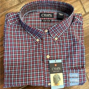 Chaps Men's Casual Plaid Shirt - Red and Blue